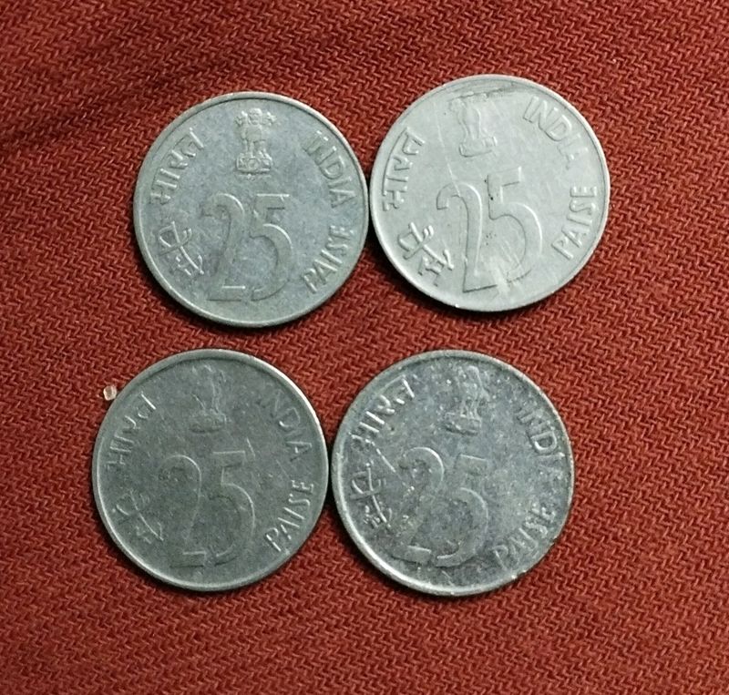 4 Rare 25 Paise Indian Coins