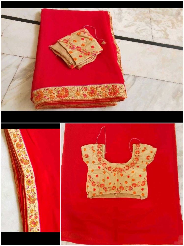 plan saree hevy work border with blouse