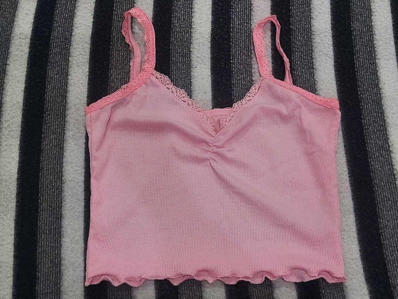 Pink Lace Trim Cami Top