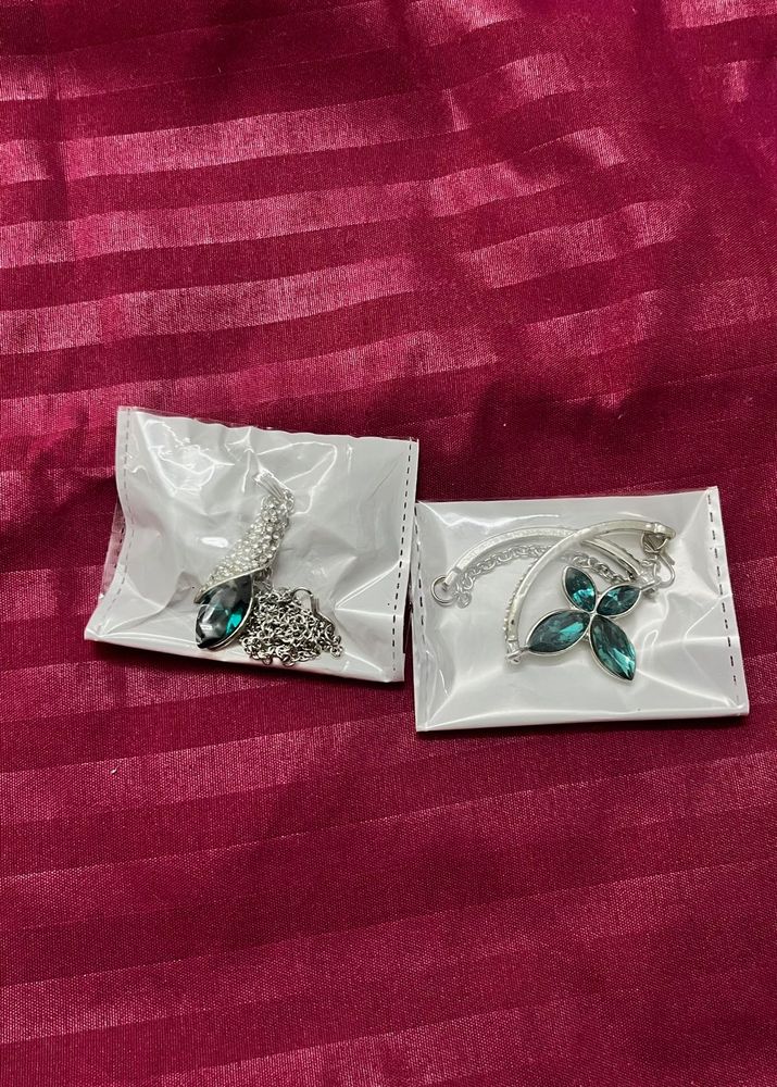 Silver &amp; Teal blue Necklace, Earring Combo