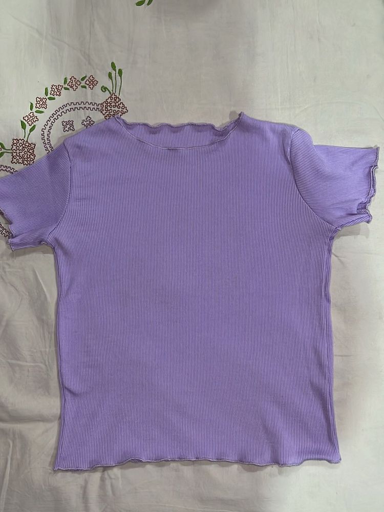 Lilac Ribbed Lettuce Edge Tee