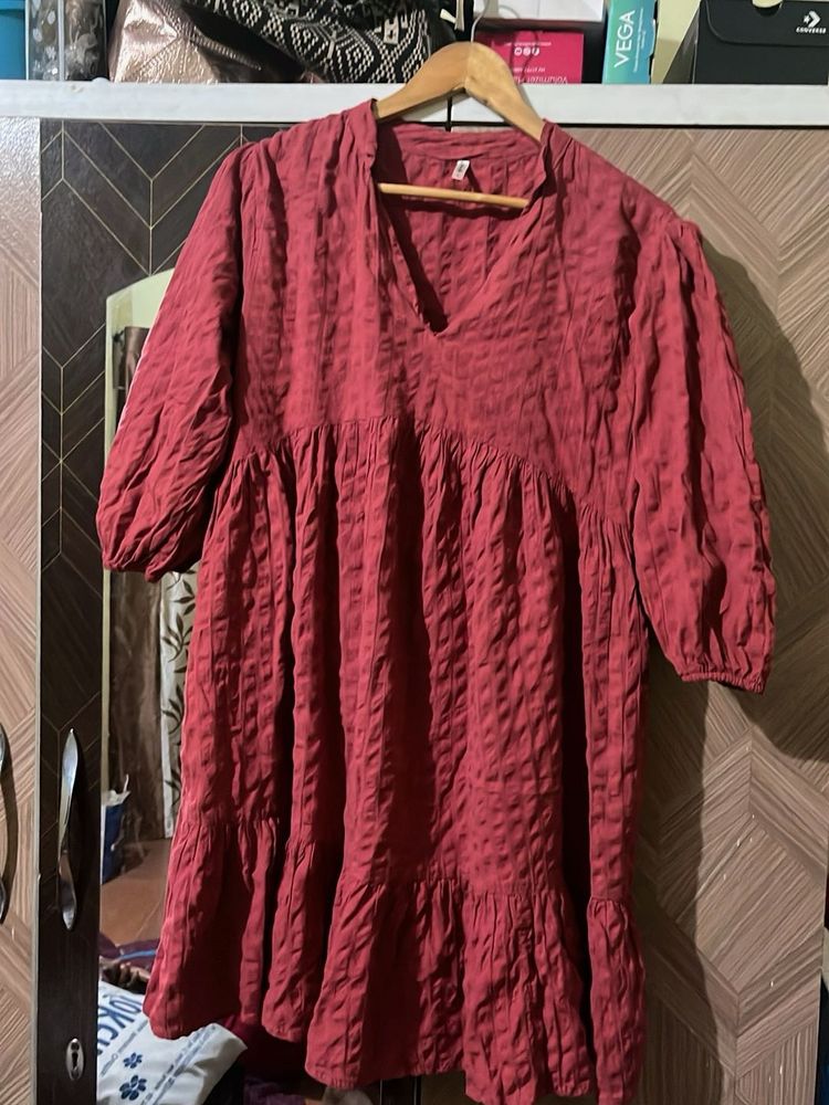 Red V-Neck Babydoll Dress