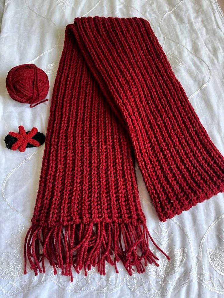 crocheted handmade red scarf