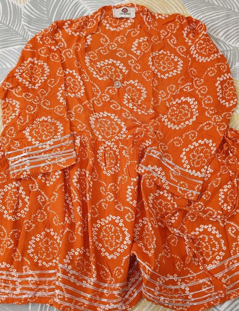 Orange Bandhani Print Kurti