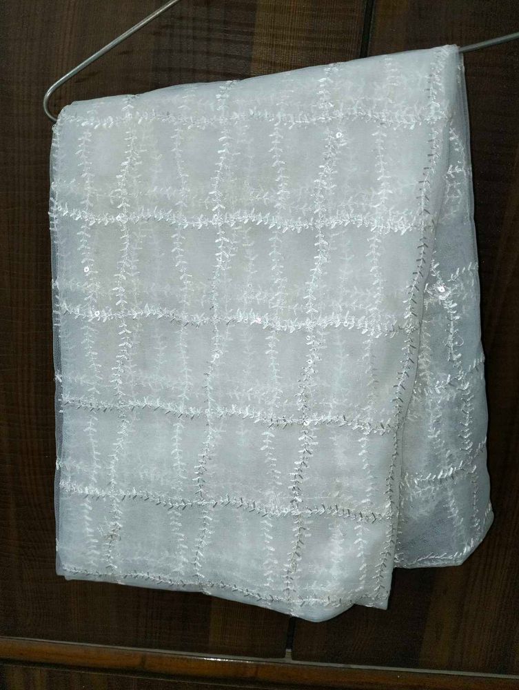 White Embroidered Net Dupatta