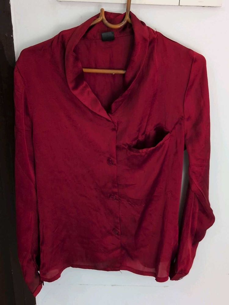 Maroon Satin Style Top