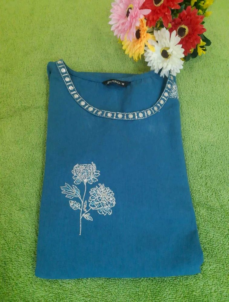 Blue Embroidered Zudio Kurti
