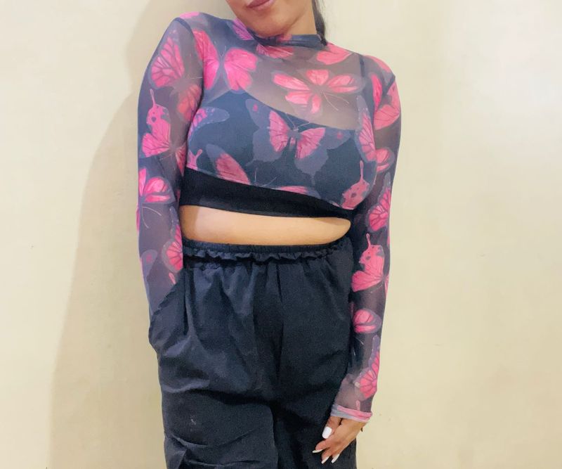 Butterfly Mesh Crop Top