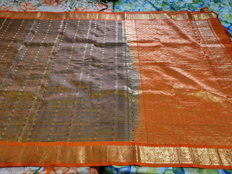 Elegant Orange &amp; Grey Saree