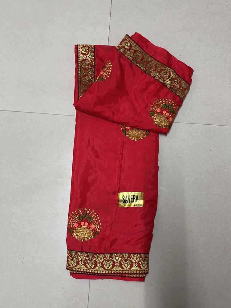 Red Embroidered Saree