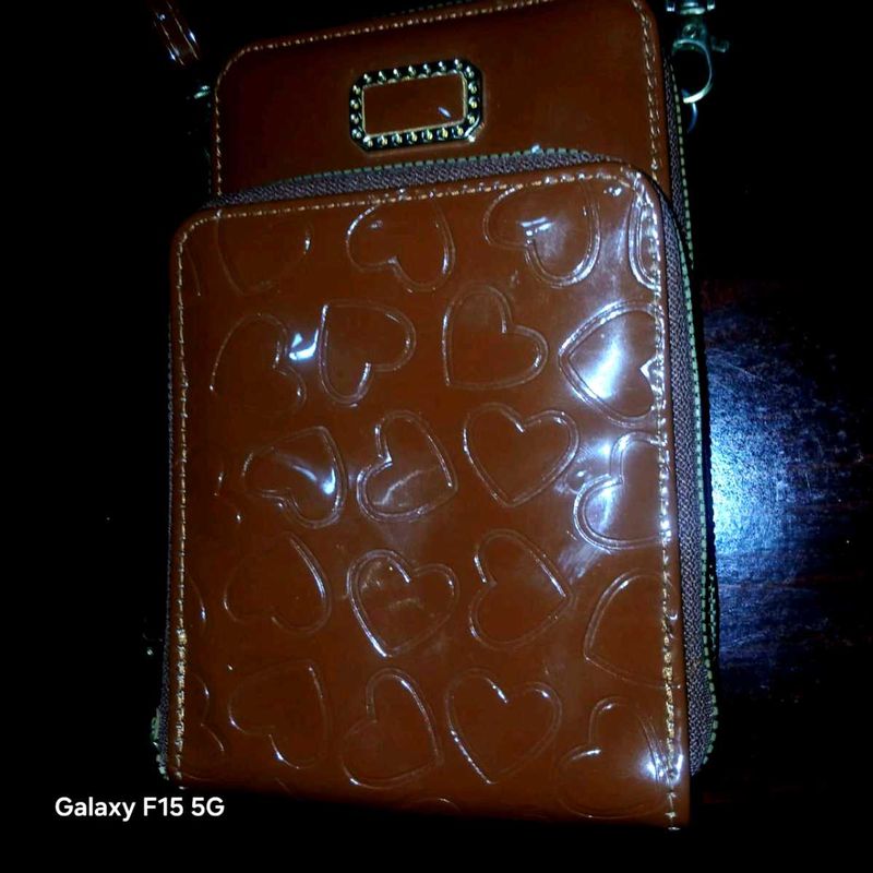 Brown Heart Embossed Crossbody Bag