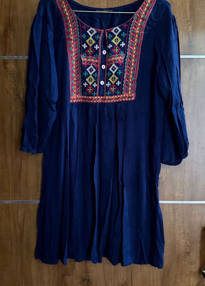 Navy Blue Thread Works Kurti