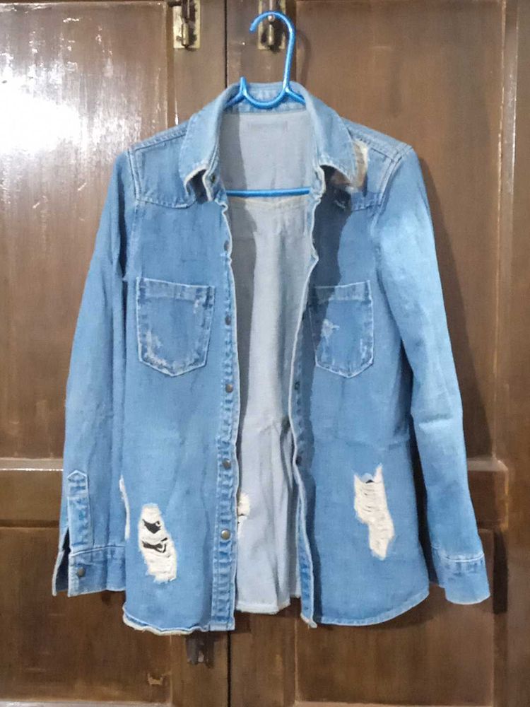 Distressed Denim Button-Down