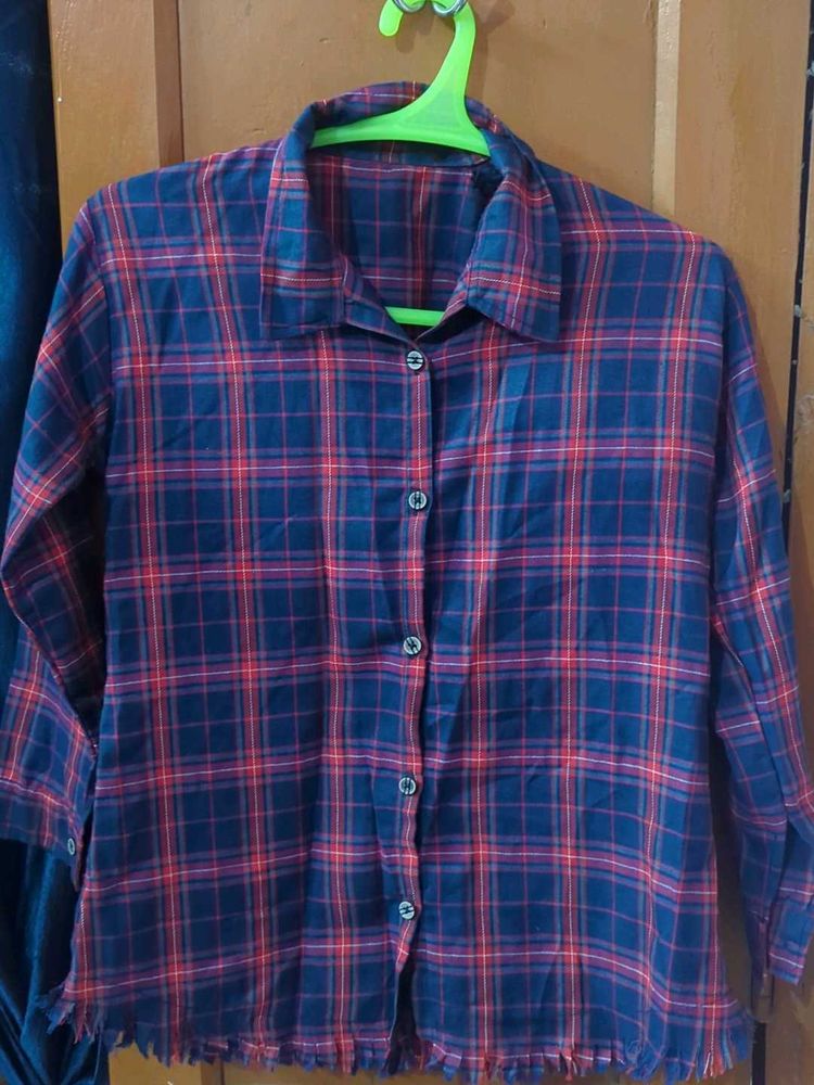Women Checkerd Red Shirt