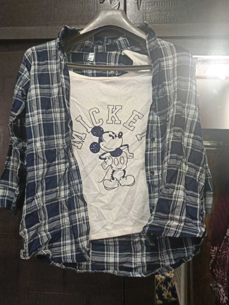 Blue Plaid Shirt &amp; Tee