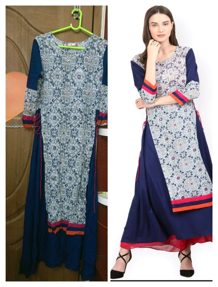 Blue A-line Kurta From La Firangi Brand It&#39;s Next To New Condition..32 To 36 Bust Can Wear..nice Soft Cotton Material..only Used Once.....