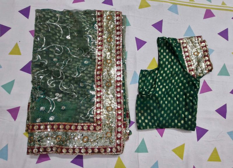 Green Embellished Saree with Blouse