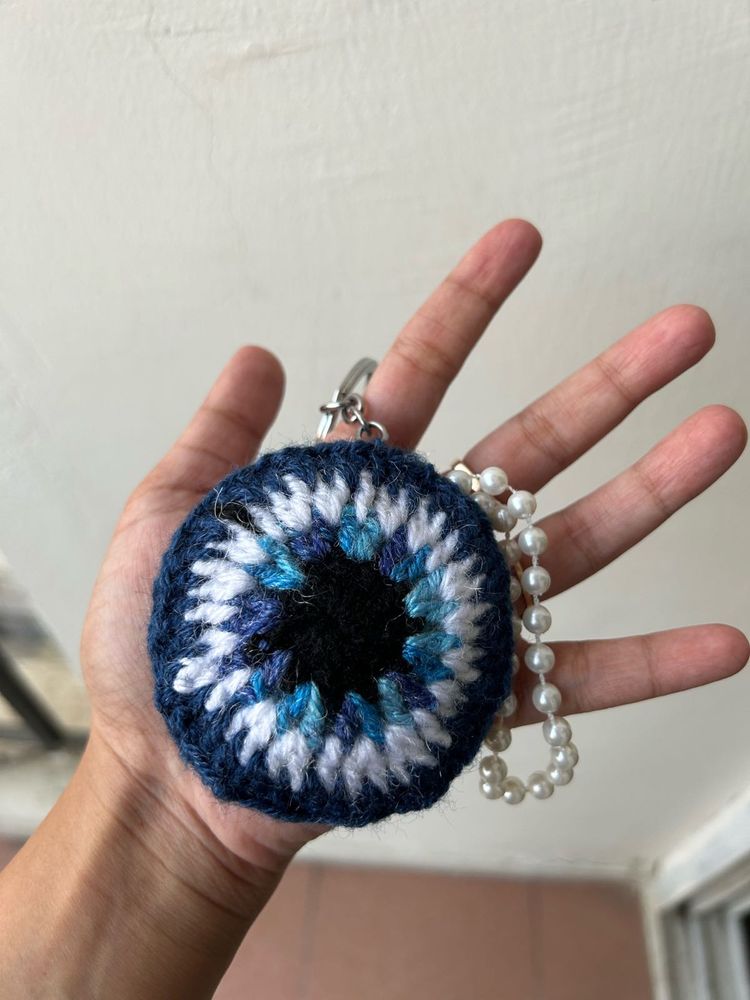 Handmade Crochet Evil Eye Keyring