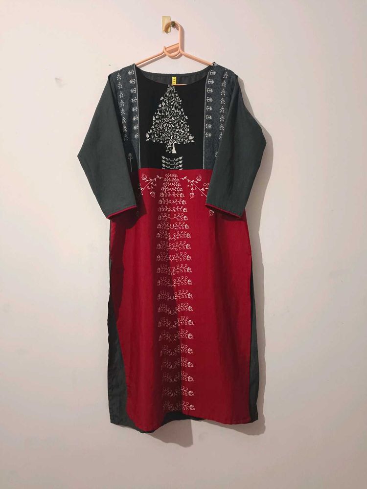 Red &amp; Gray Printed Kurti
