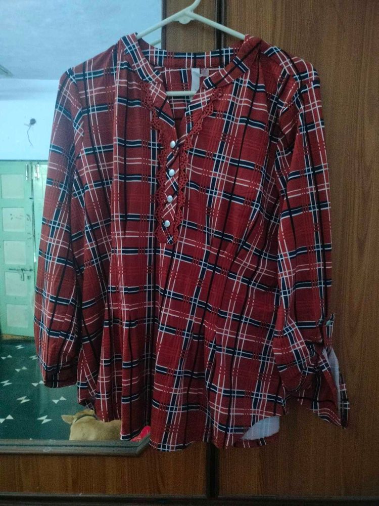 Red Plaid Tunic Top