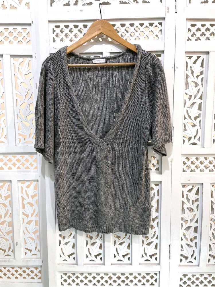 Metallic V Deep Neck Top D
