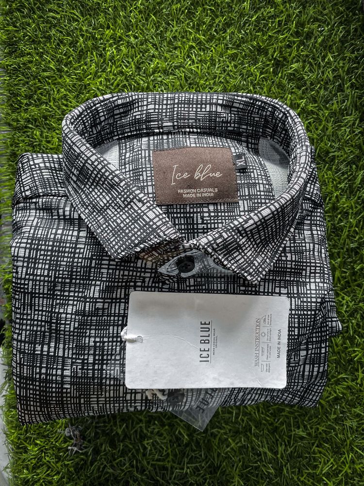Ice Blue Patterned Casual Shirt