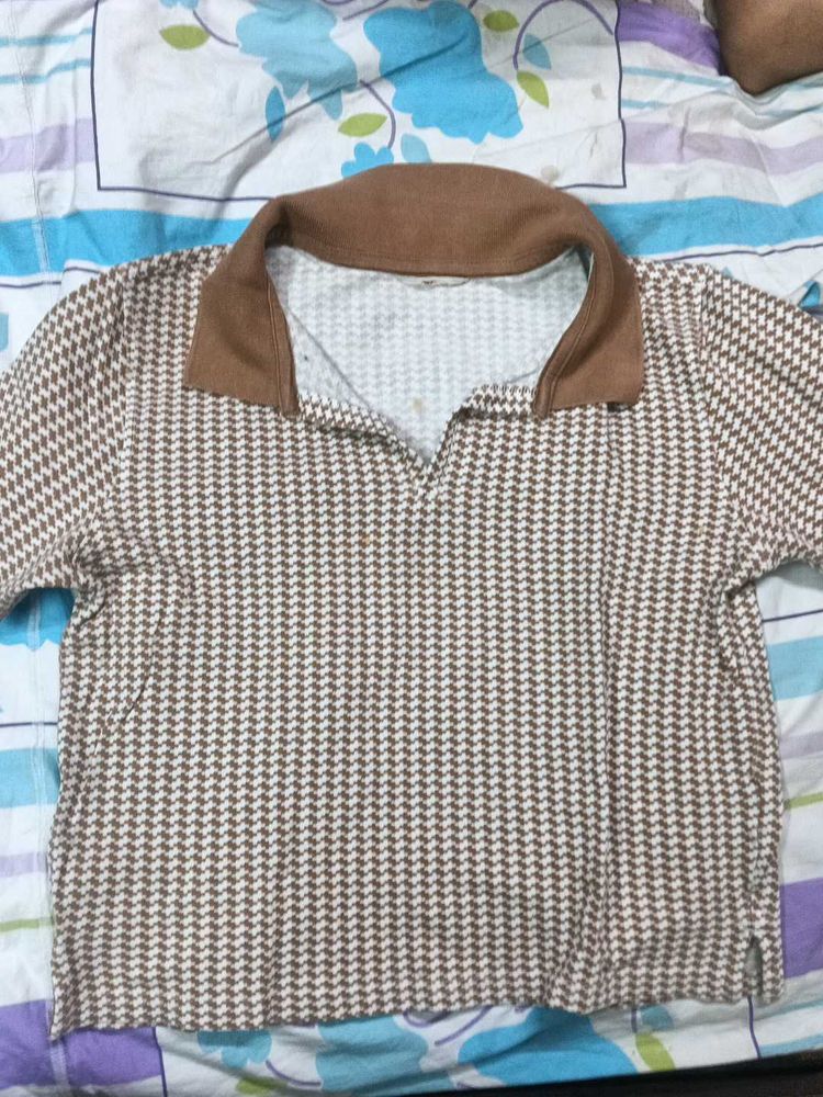 Houndstooth Print Polo Shirt