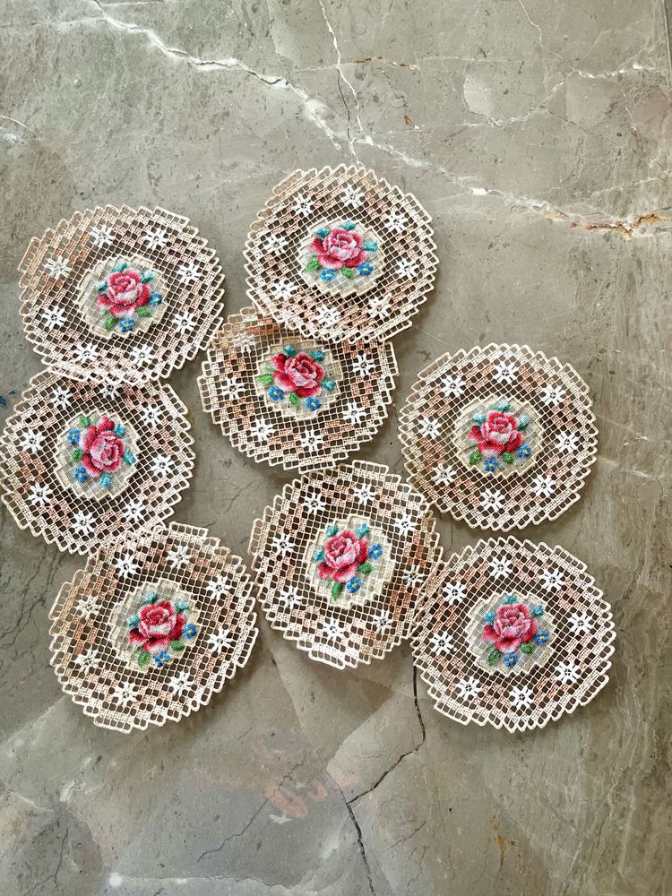 Set Of 8 Cutwork Coasters/unused