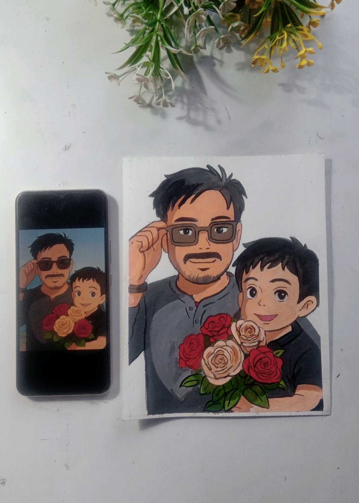 Custom Father &amp; Son Portrait Aclyric Painting