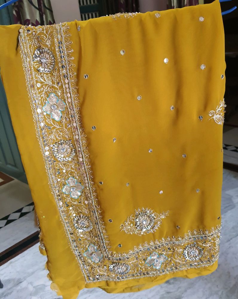 Mustard Saree With Stitched Blouse