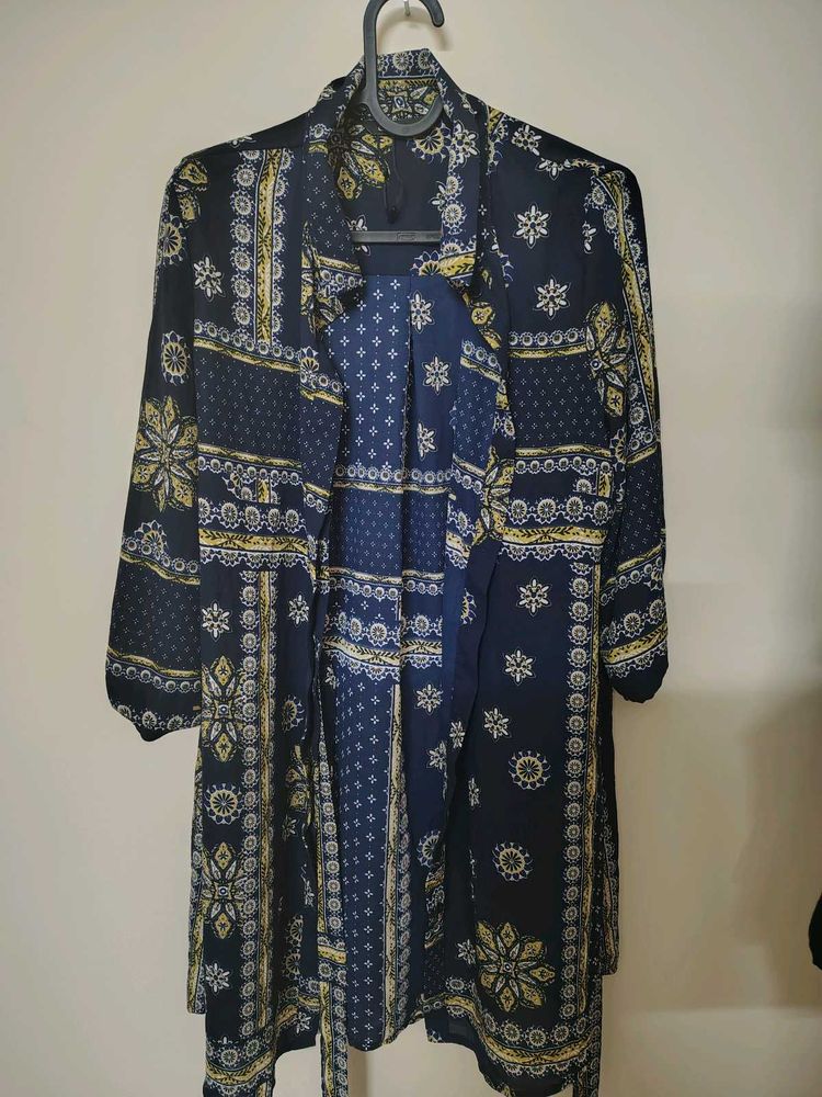 Patterned Blue Wrap Dress