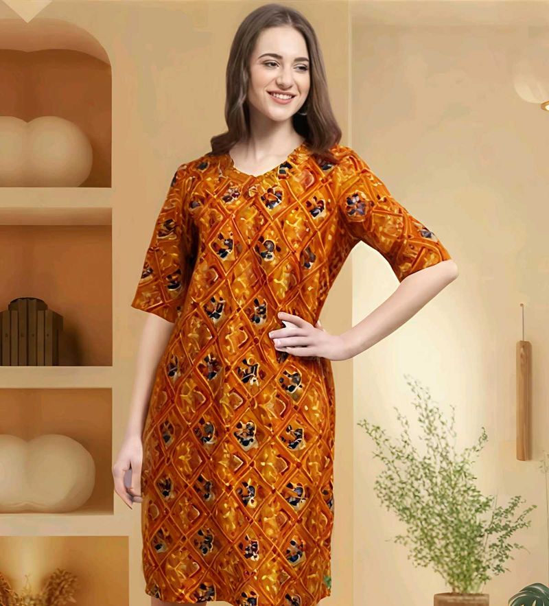 🎏 Kurta in Navy Blue &amp; Gold print Orange