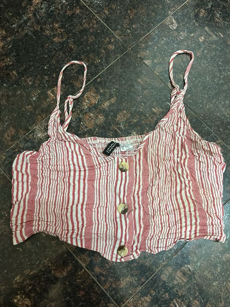 H&amp;M Striped Button-Down Crop Top