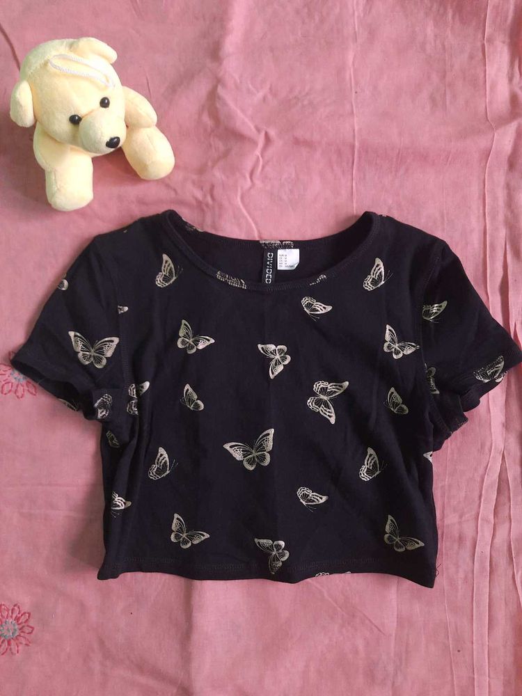 H&amp;M Black Crop Fitted Top