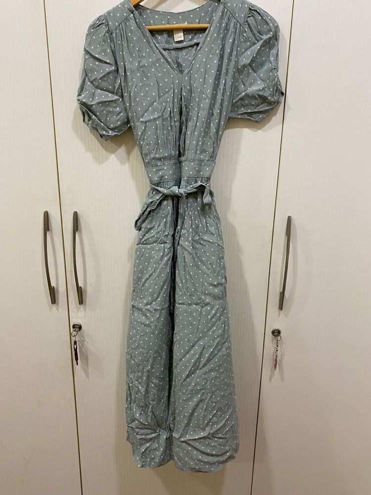 H&amp;M Blue Green Polka Dots Dress