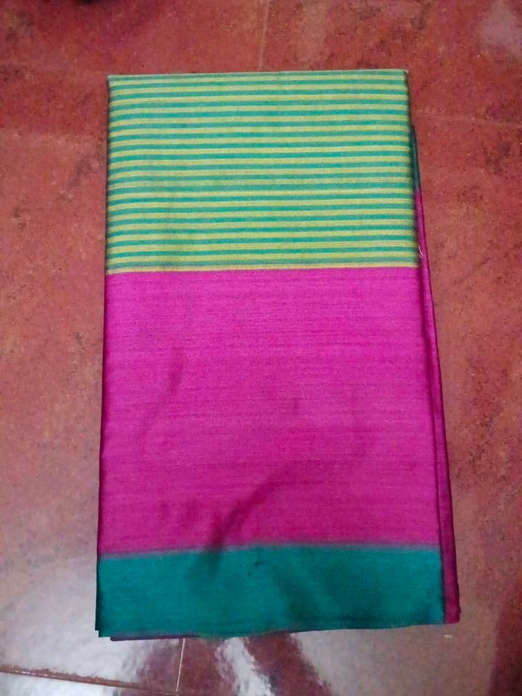 Pink &amp; Green Striped Saree
