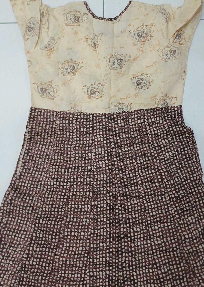 A -Line Kurta For Women In Coffee &amp; Cream Color