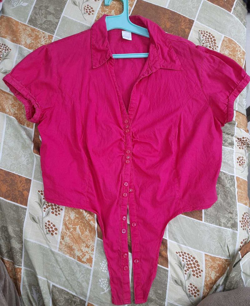 Pink Cotton Crop Shirt