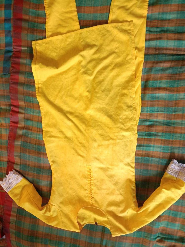 Yellow Kurta with Lace Detail