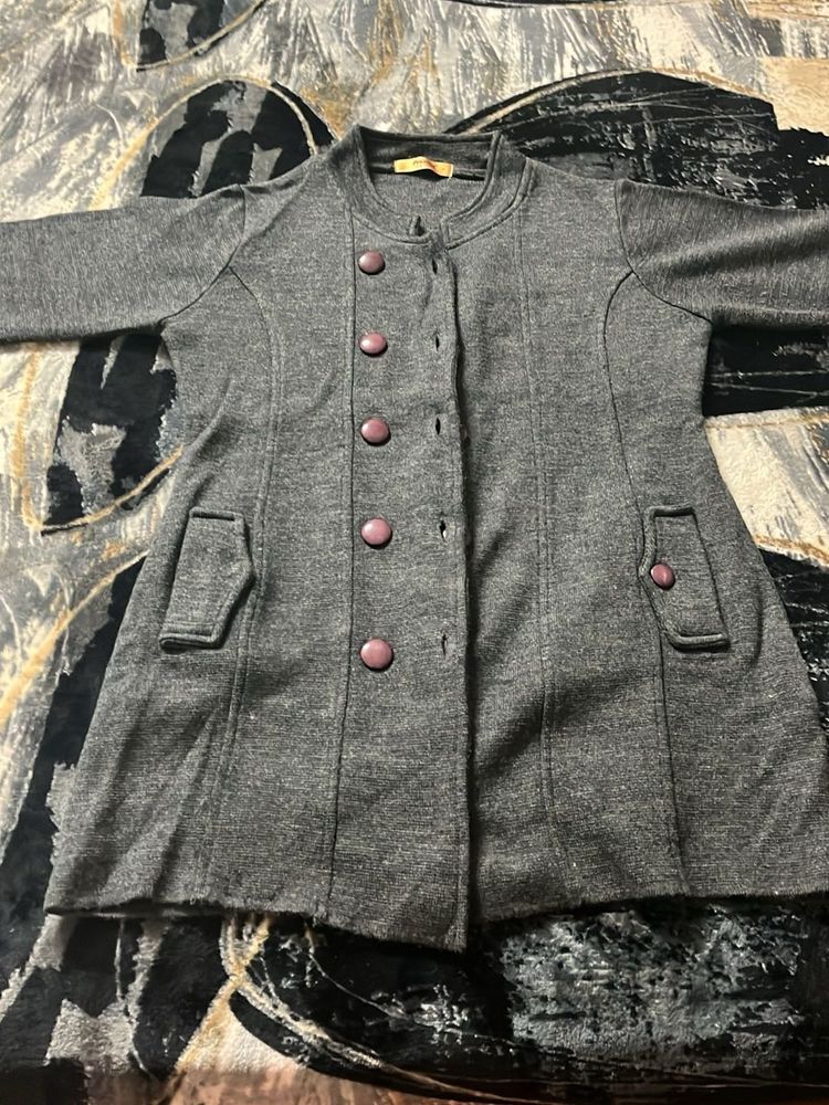 Stylish Gray Button-Down Coat