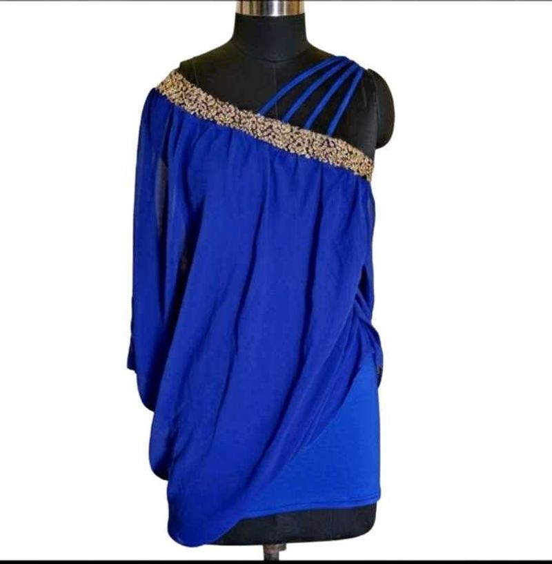 Stylish Blue One-Shoulder Top