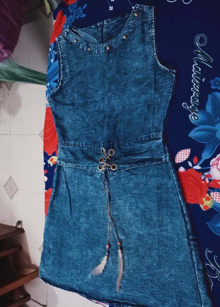 Denim Frock with Lace-Up Detail