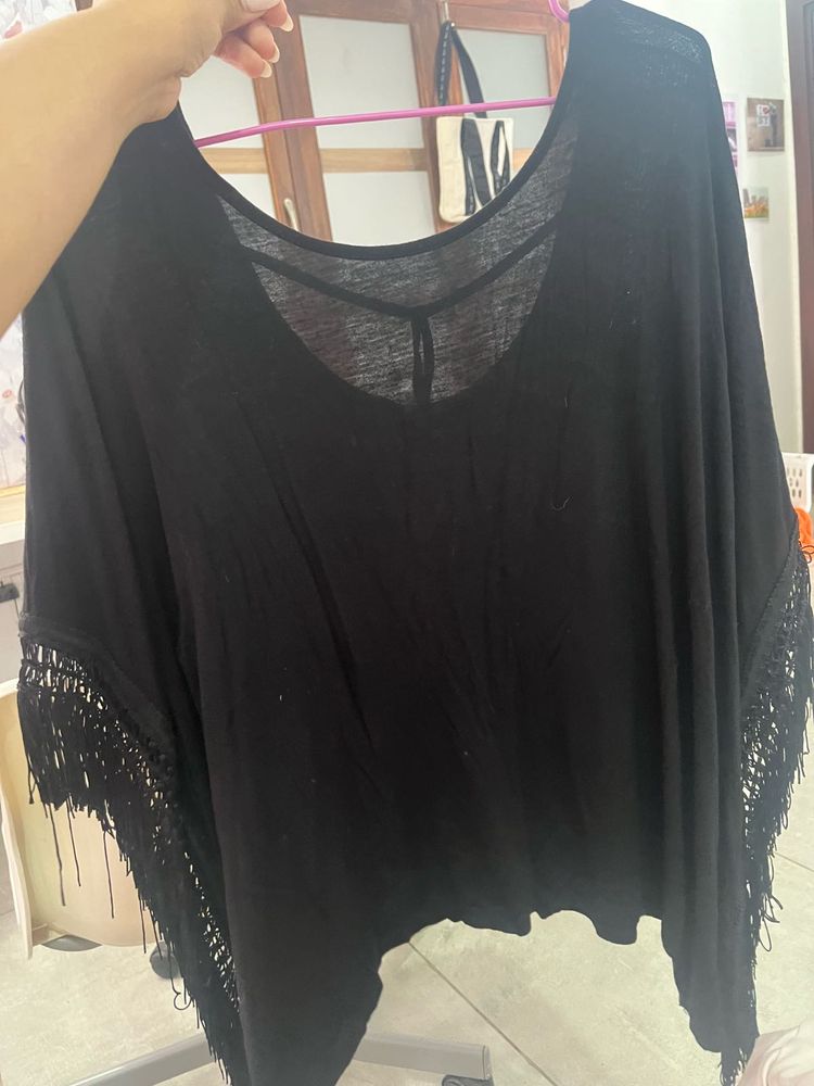 Black Fringe Detail Top