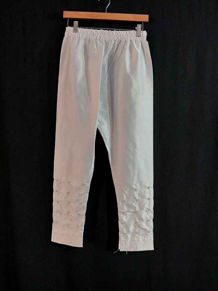 Women White Beads Studded Pant