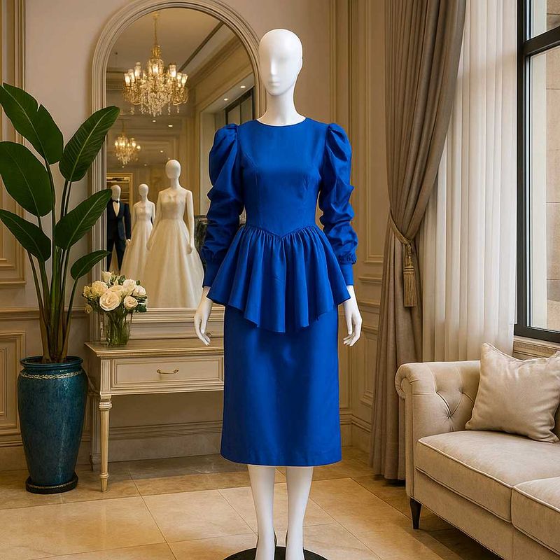 Elegant Blue Peplum Dress
