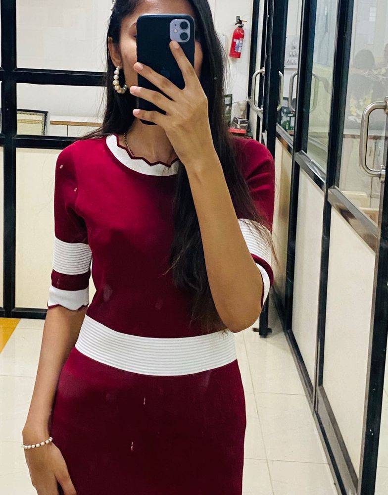 Burgundy &amp; White Knit Dress