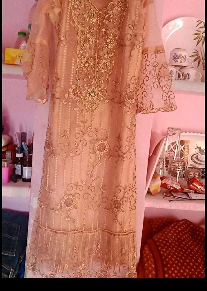 Embroidered Net Kurta Set