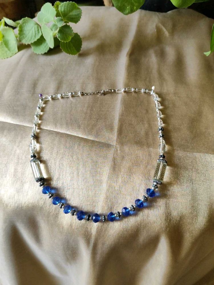 Blue &amp; Silver Beaded Necklace