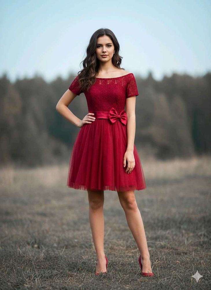 Red Lace &amp; Tulle Party Dress
