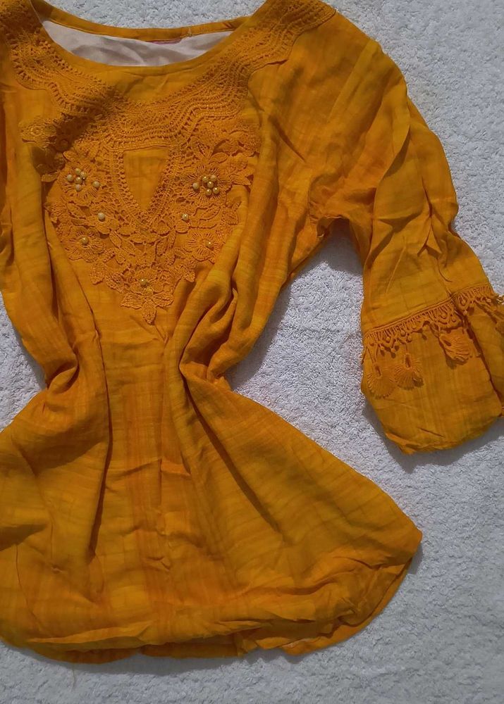 Mustard Yellow Lace Y2k Top